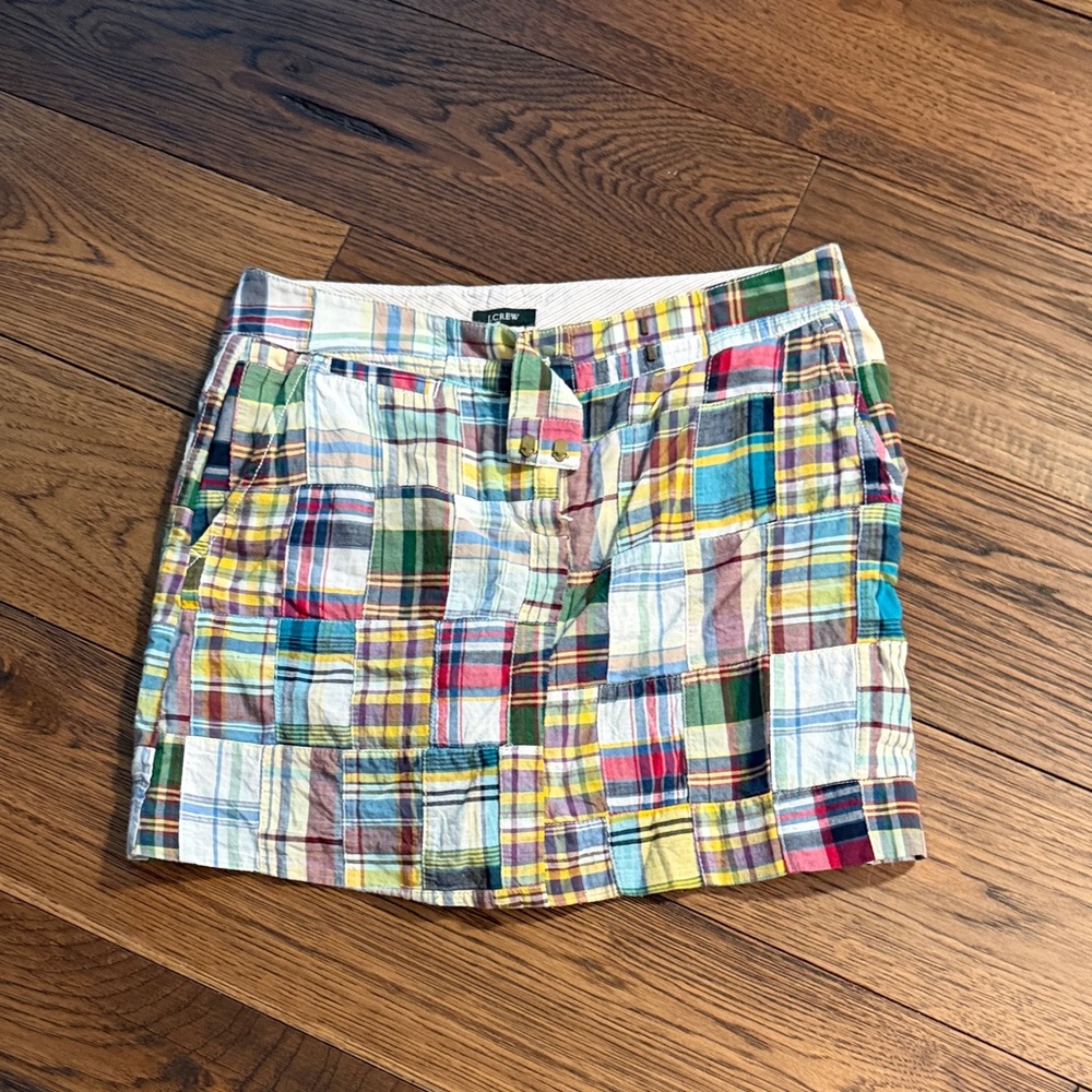 J. Crew Multicolor Patchwork Madras Mini Skirt Size 2